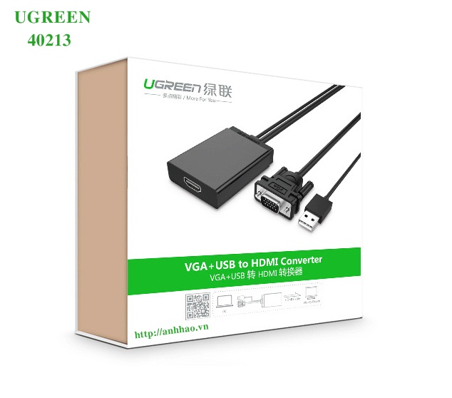 Cáp chuyển đổi VGA sang HDMI + Auido Ugreen 40213 chính hãng